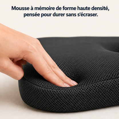 Coussin coccyx ergonomique Sedio, housse en maille respirante noire