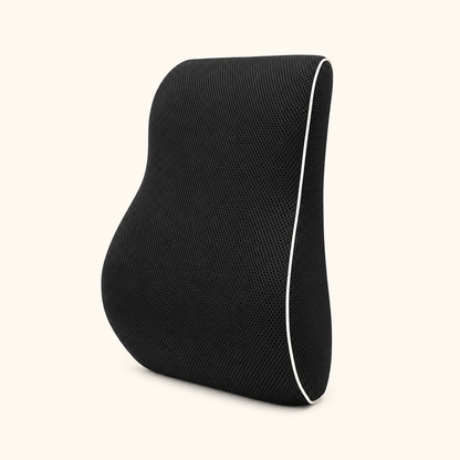 Coussin lombaire ergonomique Sedio, forme galbée, housse en maille 3D noire