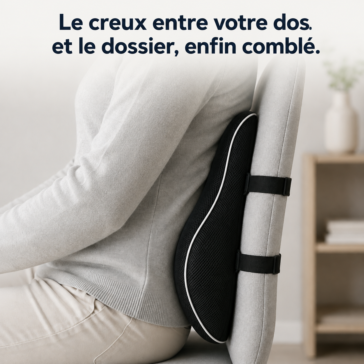 Coussin lombaire ergonomique Sedio, vue de profil, courbe du galbe