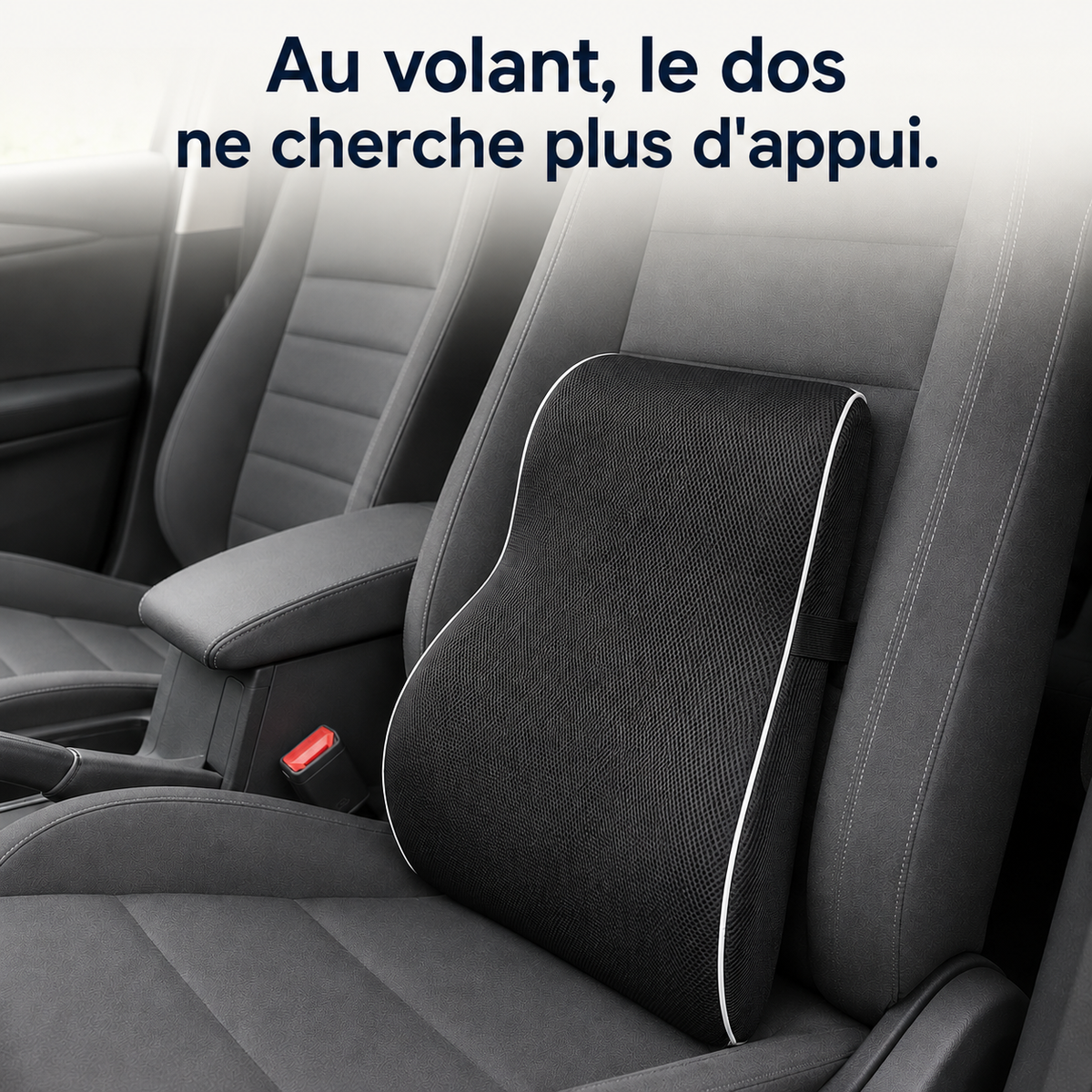 Coussin lombaire ergonomique Sedio sanglé sur un dossier de siège