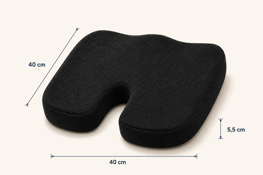 Schéma coté du coussin coccyx, 40 x 40 x 5,5 cm