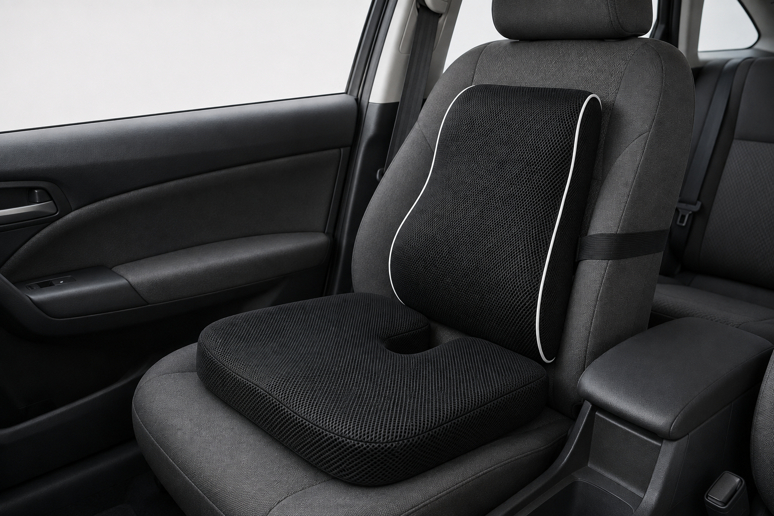 Le coussin installé sur un siège de voiture