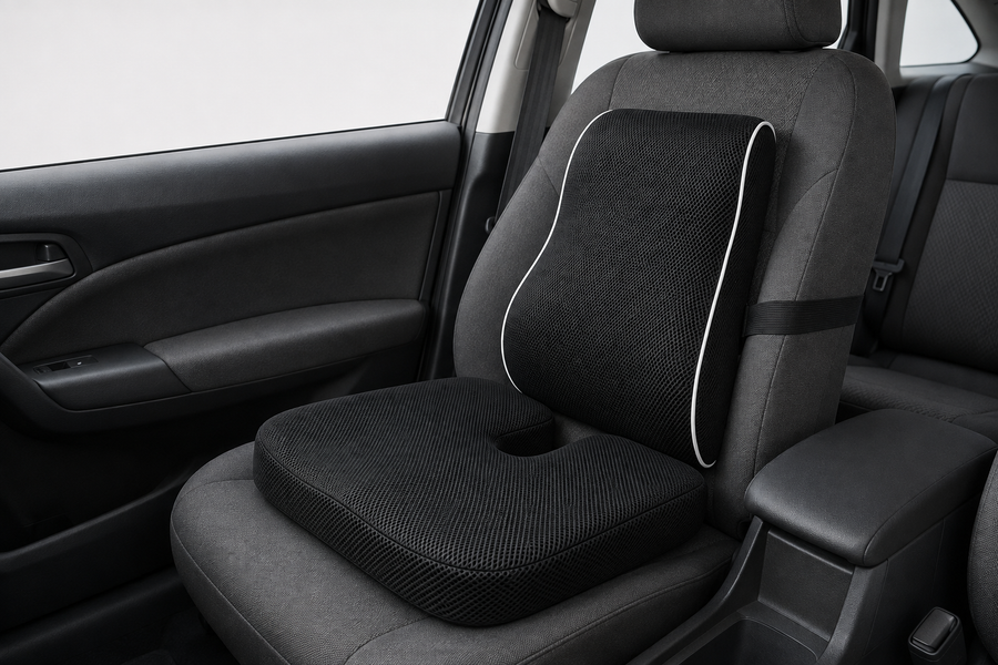 Le coussin installé sur un siège de voiture